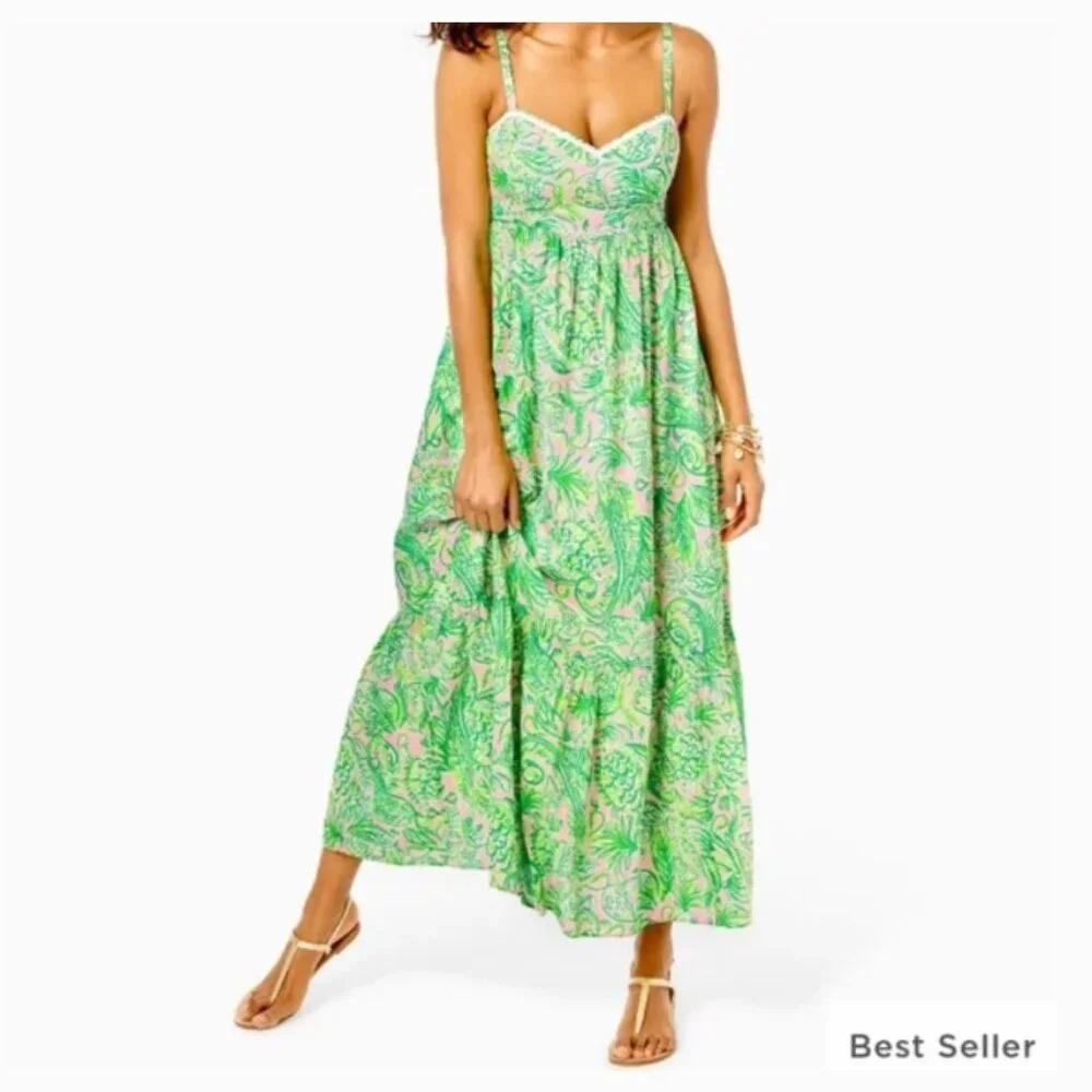 hiedi cotton maxi dress Lilly Pulitzer Hiedi Cotton Maxi Dress Women's Clothing Prism Blue : 10